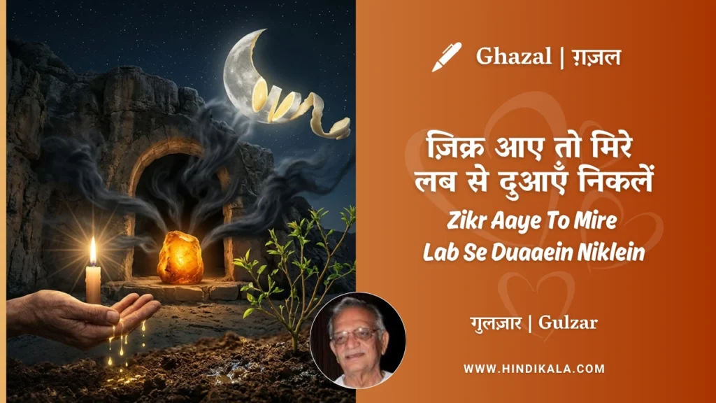 gulzar-ghazal-Zikr-Aaye-To-Mire-Lab-Se-Duaaein-Niklein-lyrics-meaning